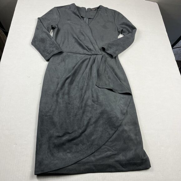 J.McLaughlin Faux Suede Wrap Dress Gray 3/4 Sleeve V-Neck Work Semi Formal XS - Picture 1 of 10